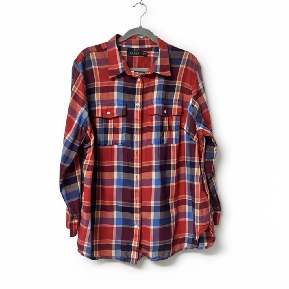 LAUREN Ralph Lauren 100% Cotton Red Blue Plaid Shirt | XXL | Cottagecore